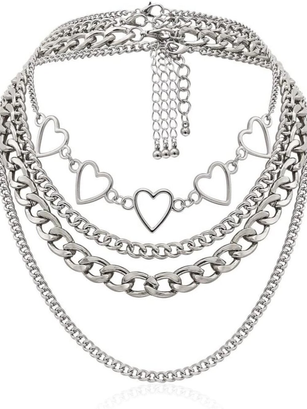 Simple Heart Lolita Choker Chain Layered Cuban Chunky Silver Chain for Women Men